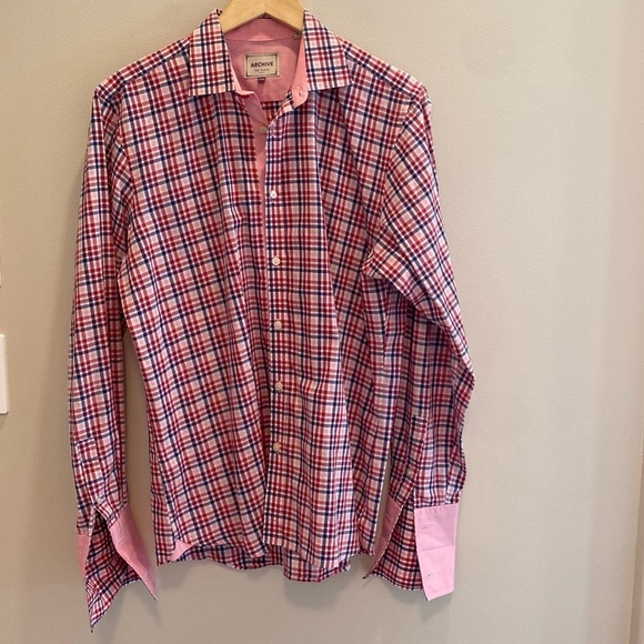Ted Baker Archive Egyptian Cotton Button Down Pink Plaid Flip Cuff Shirt 16.5 - Picture 5 of 10